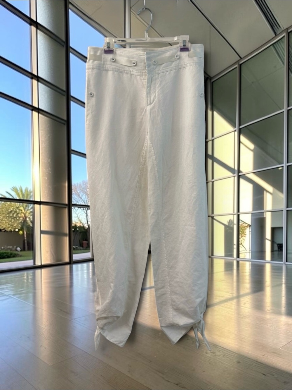 NWT L.A.M.B. White Wide Leg Ankle Tie Pants 10